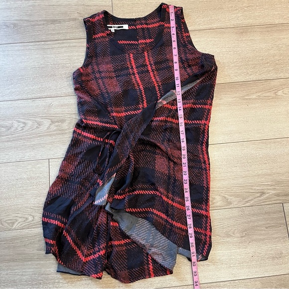 Alexander McQueen Red Plaid Mini Dress Asymmetrical Tie Drape Size 2 US/38 IT - Picture 7 of 8